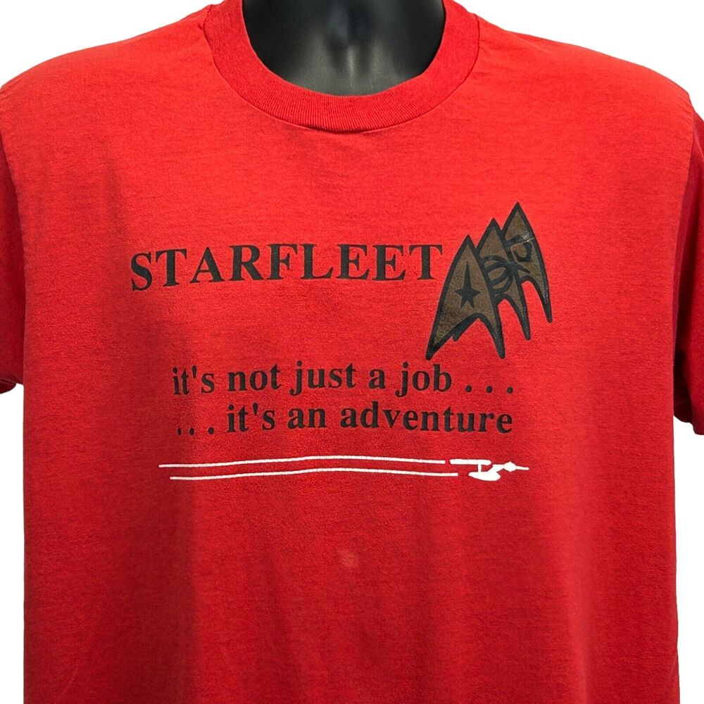 Vintage 80s Star Trek Starfleet T Shirt Trekkie Sci-Fi TV USA Red Mens L Large